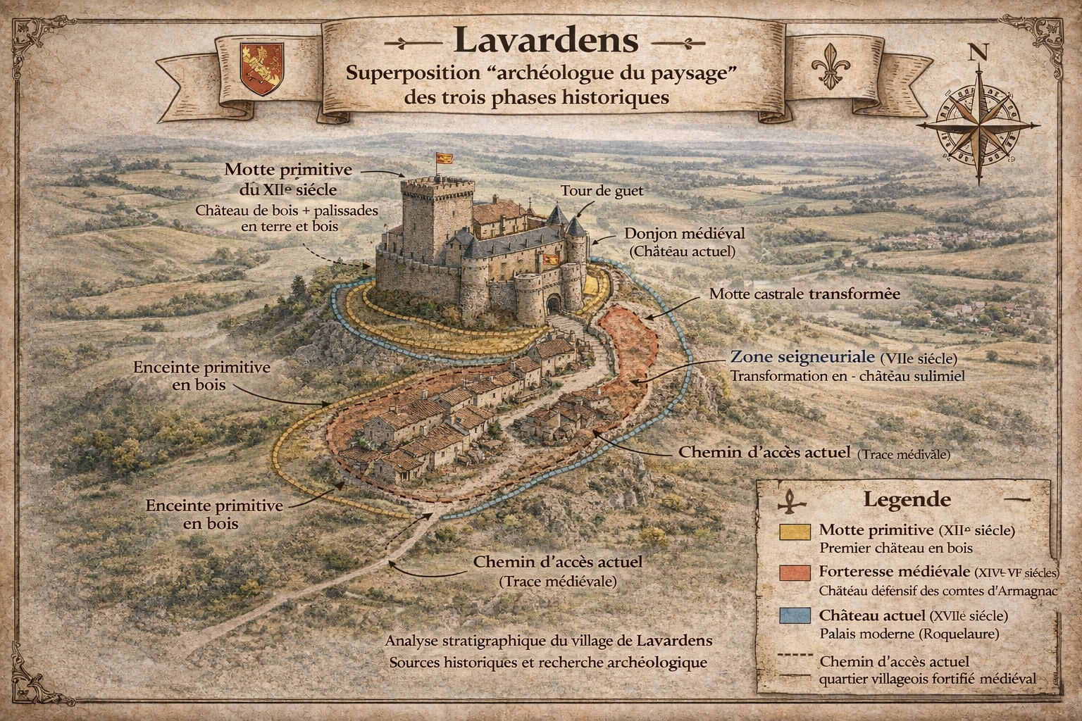 Lecture archéologique du paysage de Lavardens – évolution du site castral